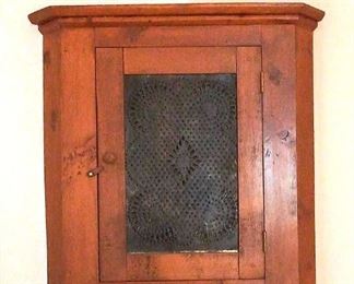 Punched Tin Corner Hanging Wall Cabinet