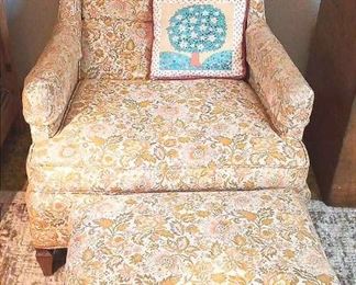Vintage Floral Chair And Ottoman