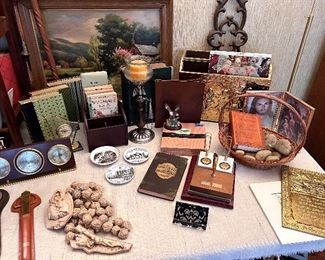 Unique Oversize  Rosary, and  Leather Letter Opener Sets, Vintage Books and other Den Decor