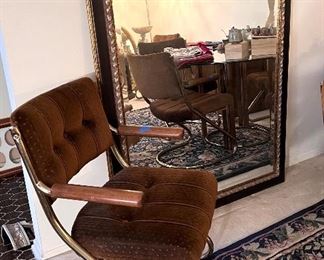 Terrific Mid Century glass top table w/6 chairs and extra large wall mirror 