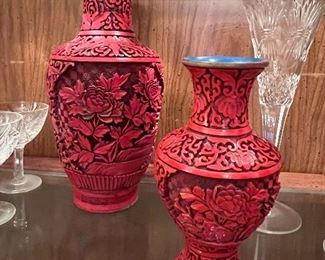 Asian Cinnabar carved Vase 