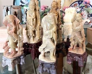 5 Chinese carved Soapstone figures of fishermen