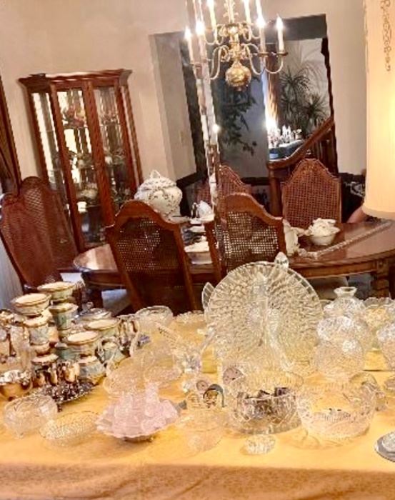 Mid-Century Modern Dining Set, Crystal, Silver and other beautiful collectibles. 