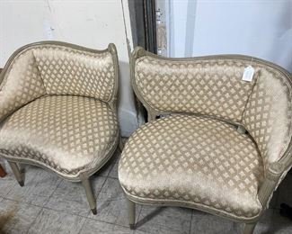 Vintage Hollywood Regency Upholstered Chairs, Pair