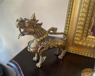 Heavy brass chinoiserie protection dog dragon 