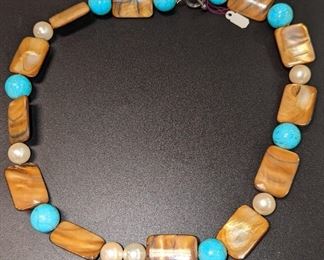 Turquoise and pearl necklace