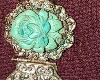 Victorian carved turquoise sterling silver bracelet