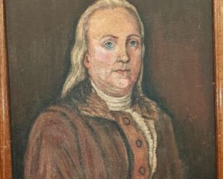 Very exceptional early painting a Ben Franklin with blue eyes