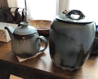 Frankoma  Flour canister, teapot and candleholders