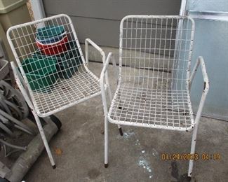 Pair of mid century modern wire outdoor chairs