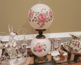 Gone with the wind style floral lamp / Rose Pitchers / Teacups / Clock