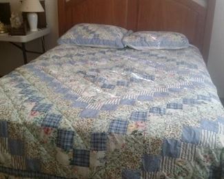 Double bed with oak headboard, can be converted to a queen bed