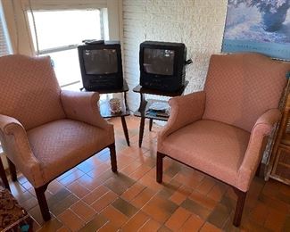 Arm chairs, retro tables, TVs
