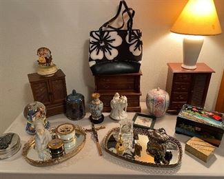 Jewelry boxes, trinket boxes, Kate Spade purse, 