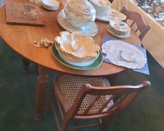 Table and 4 cane seat chairs