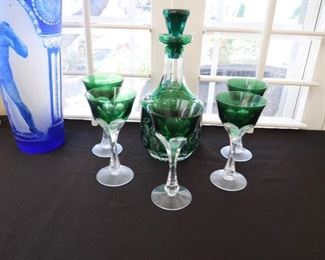 Gorgeous Czech Cut Glass Decanter and glasses