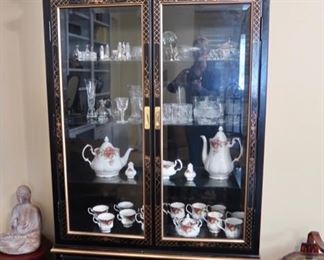 Asian Chinoiserie Pagoda Black Hutch Cabinet - EXCELLENT CONDITION