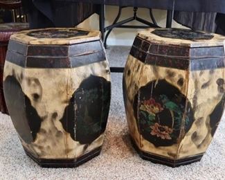  Chinese Wooden Octagon Rice Barrels 
