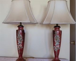 Pair of Asian Style Hand Painted Lamps