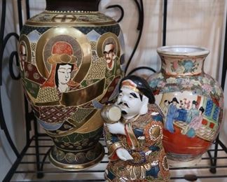 Asian/Oriental Items including the large Satsuma Ware Vase (13" tall)