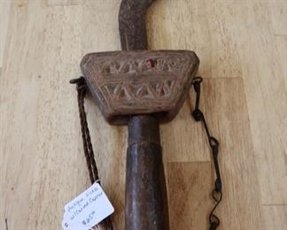 Antique Sickle w/Carved Handle/Carrier - Nepal 