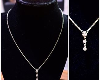 14k Gold Necklace with 3 Stone Diamond Pendant - 16” Chain 