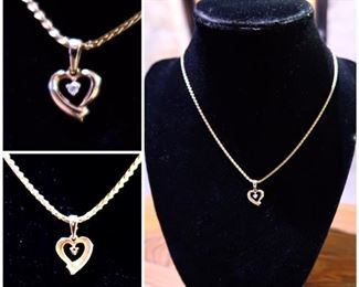 14k Gold Necklace with Diamond Heart Pendant - 16” Chain 