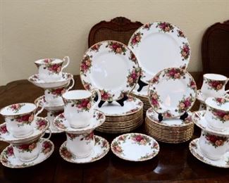 PRE-SALE AVAILABLE - China Set - 12 Servings, missing one coffee mug.  Royal Albert Bone - 1962 Old Country Roses from England - in perfect condition
