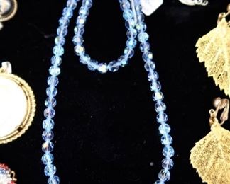 Vintage Blue Crystal Beaded Necklace & Bracelet