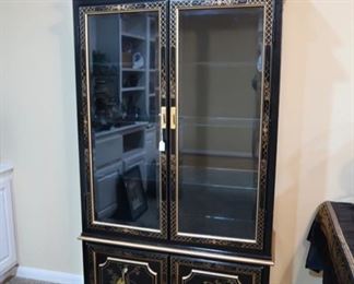 Asian Chinoiserie Pagoda Black Hutch Cabinet - EXCELLENT CONDITION