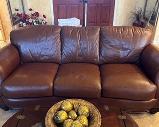 leather three cushion sofa