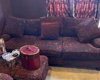 Bernhardt Furniture wide sofa, two chair-and-a-halves, two ottomans