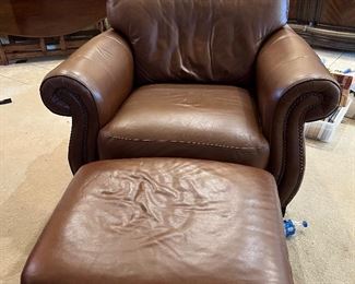 leather rolled arm club chair with ottoman
