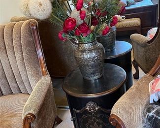 floral arrangement on round side table