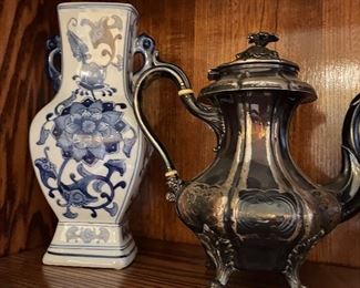 chinoiserie and silver plate teapot