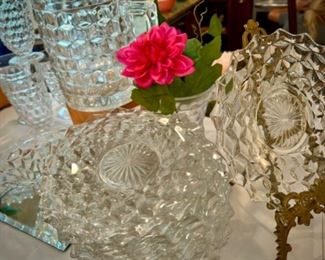 Fostoria glass - pitchers, vases, plates, sunday glasses, relish trays, platters, and compote