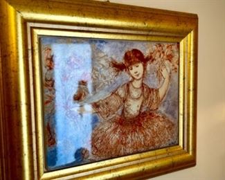 Vintage Edna Hibel "Children of the World" framed art ceramic tile