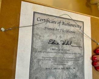 Vintage Edna Hibel "Children of the World" framed art ceramic tile