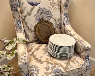 Blue & green floral arm chair
