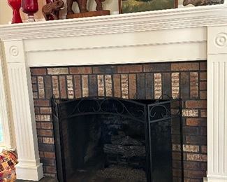 Fireplace screen, large wooden elephant, lots of decorating pieces