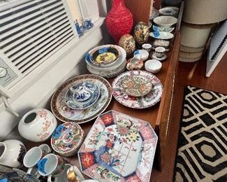 Antique Japanese Imari and rose medallion plates. 
Dragonware 
Cinnabar vase
Etc…