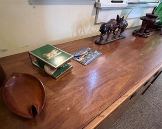 Antique shaving station, wood art, Dunbar pipe and tobacco holder