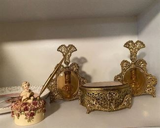 Antique perfume bottles, and jewelry box. 
And pen holder 