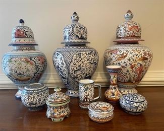 Large Ceramic Hand Painted Covered Urns