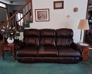 Leather Sofa, Magazine table with Lamp, end table (With Matching piece in other picture)