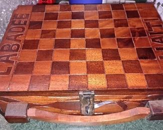 Handmade Haitian Chess box with carved pieces 