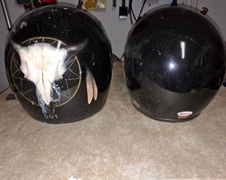 Harley Davidson Helmet on left and Bell Helmet n right