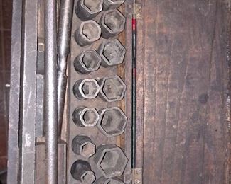 Antique Chicago Manufacturing & Distributing  Co.  Home Garage Kit With Ratchet Wrench, Universal Joint, Extension Socket