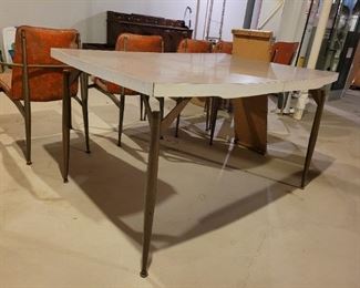 $50 Mid Century laminate table (brown top, ask for more pictures) Great leg style! Leaf available but is warped