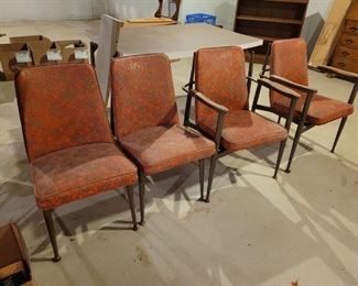 $40 (4) Mid Century Orange Vinyl Chairs (2) Arm Chairs (2), Just need a good scrub